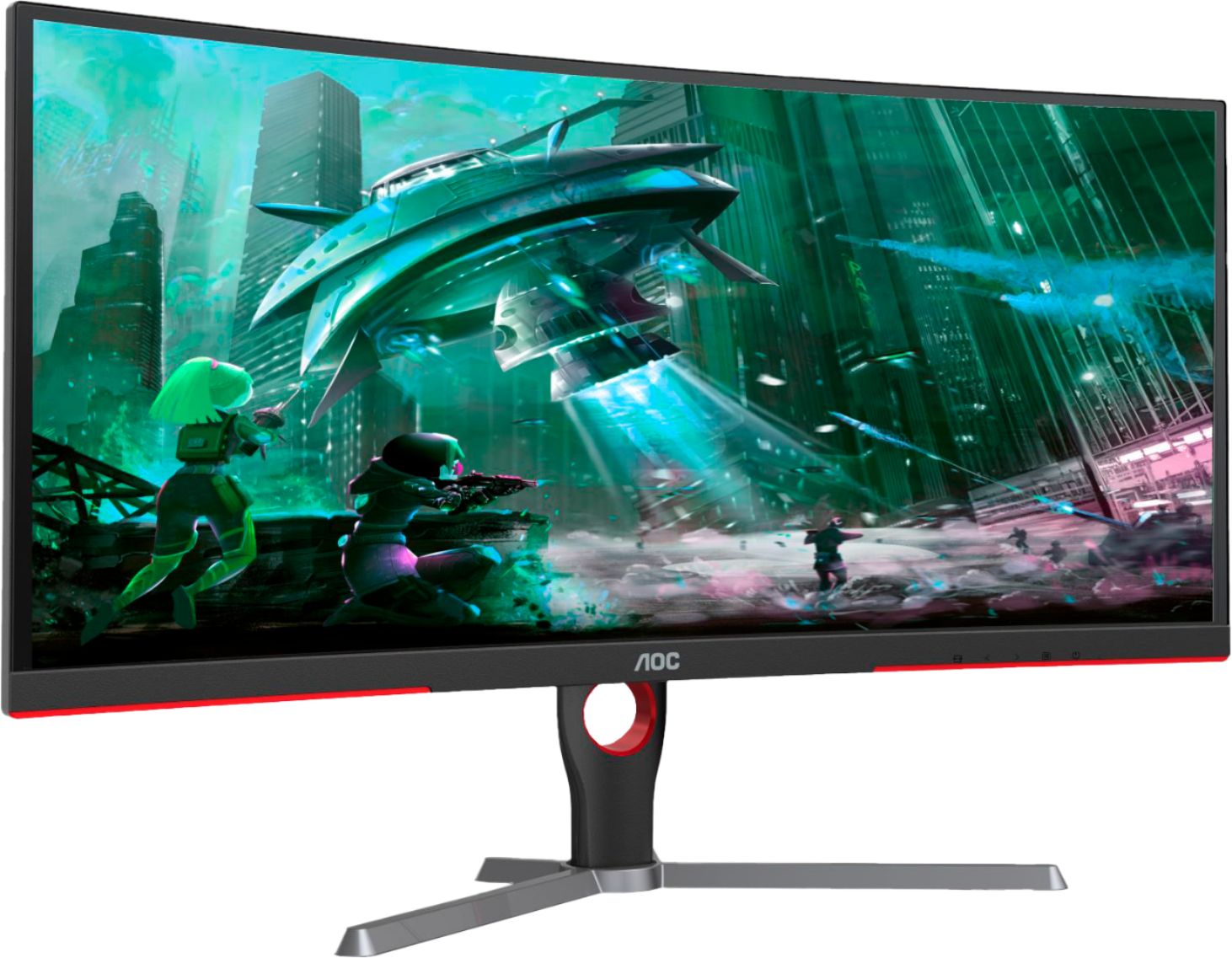 Angle View: AOC - 30" LCD Ultra Wide Curved Monitor - Black/Red