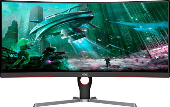 Front Zoom. AOC - 30" LCD Ultra Wide Curved Monitor - Black/Red.