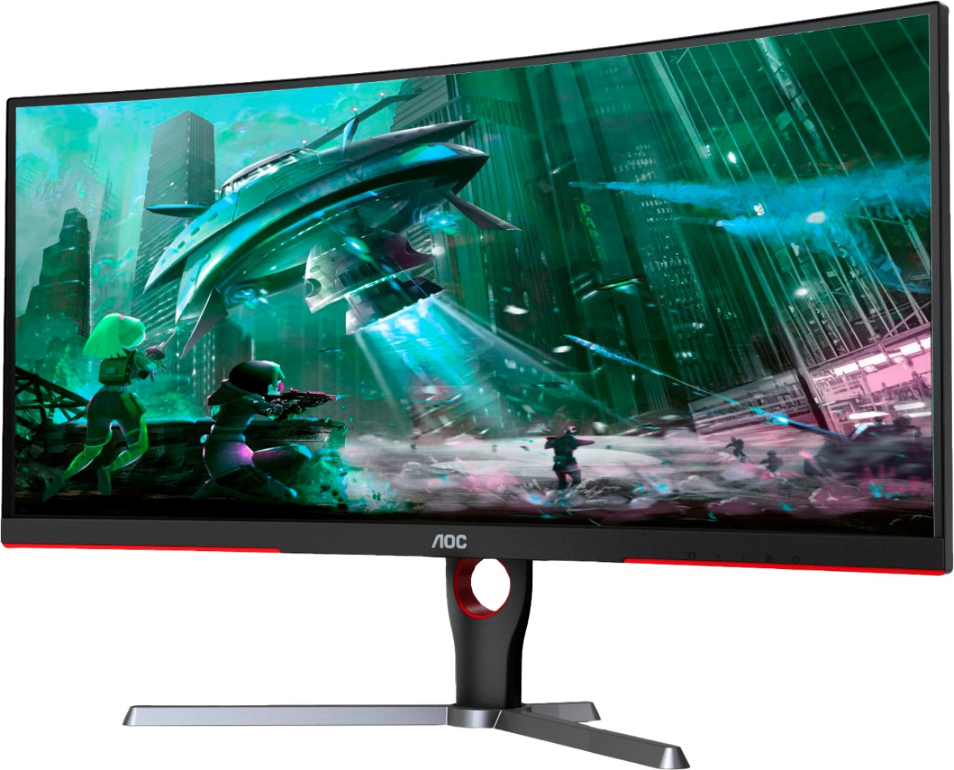 Left View: AOC - 30" LCD Ultra Wide Curved Monitor - Black/Red