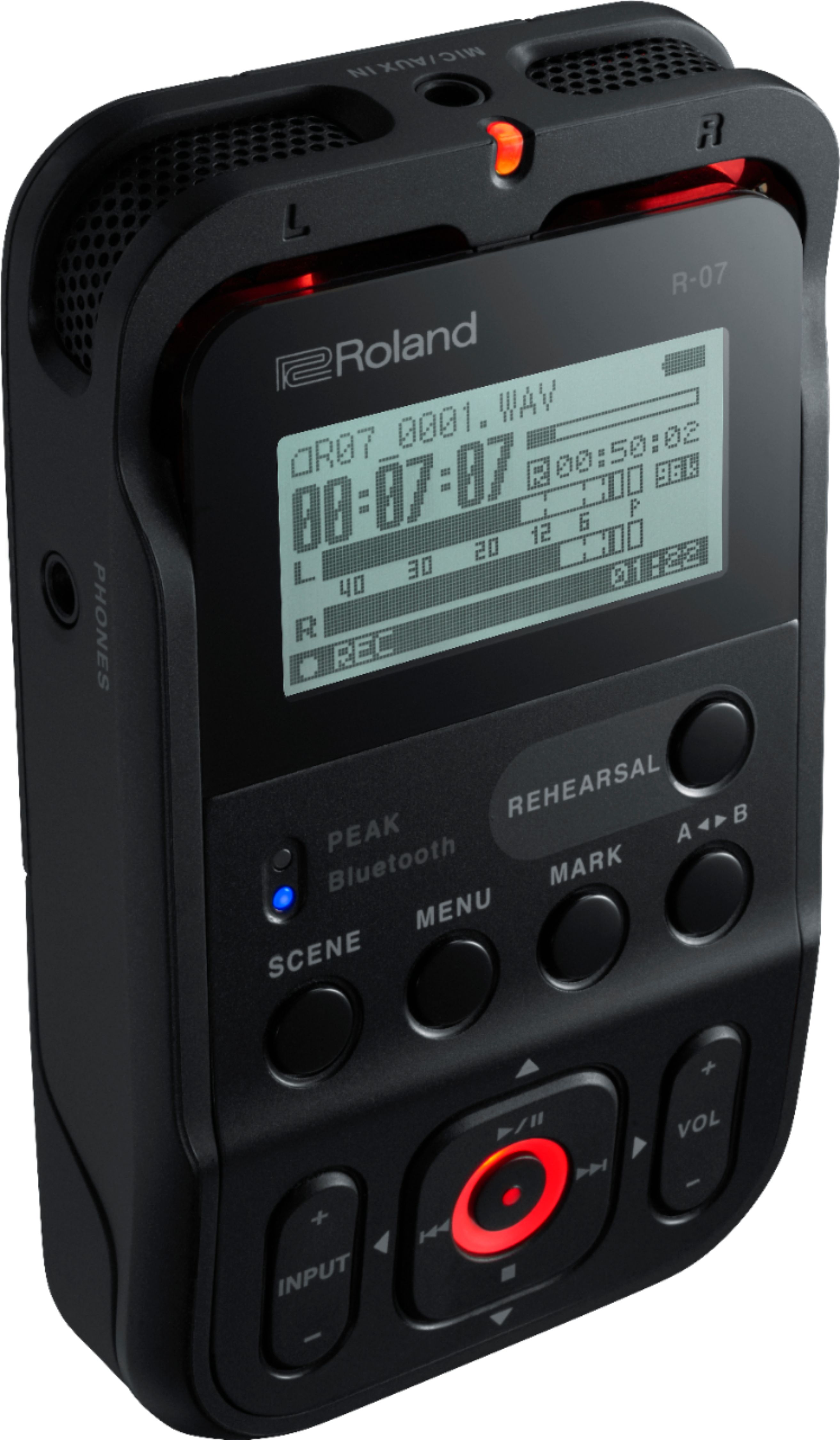 Left View: Roland R-07 High-Resolution Audio Recorder (Black)