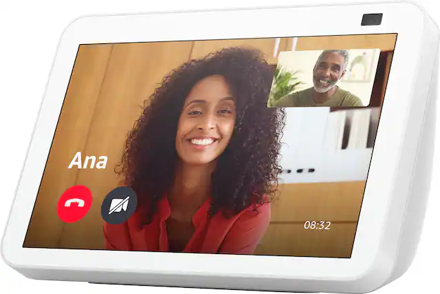 Front. Amazon - Echo Show 8 (2nd Gen, 2021 release) | HD smart display with Alexa and 13 MP camera - Glacier White.