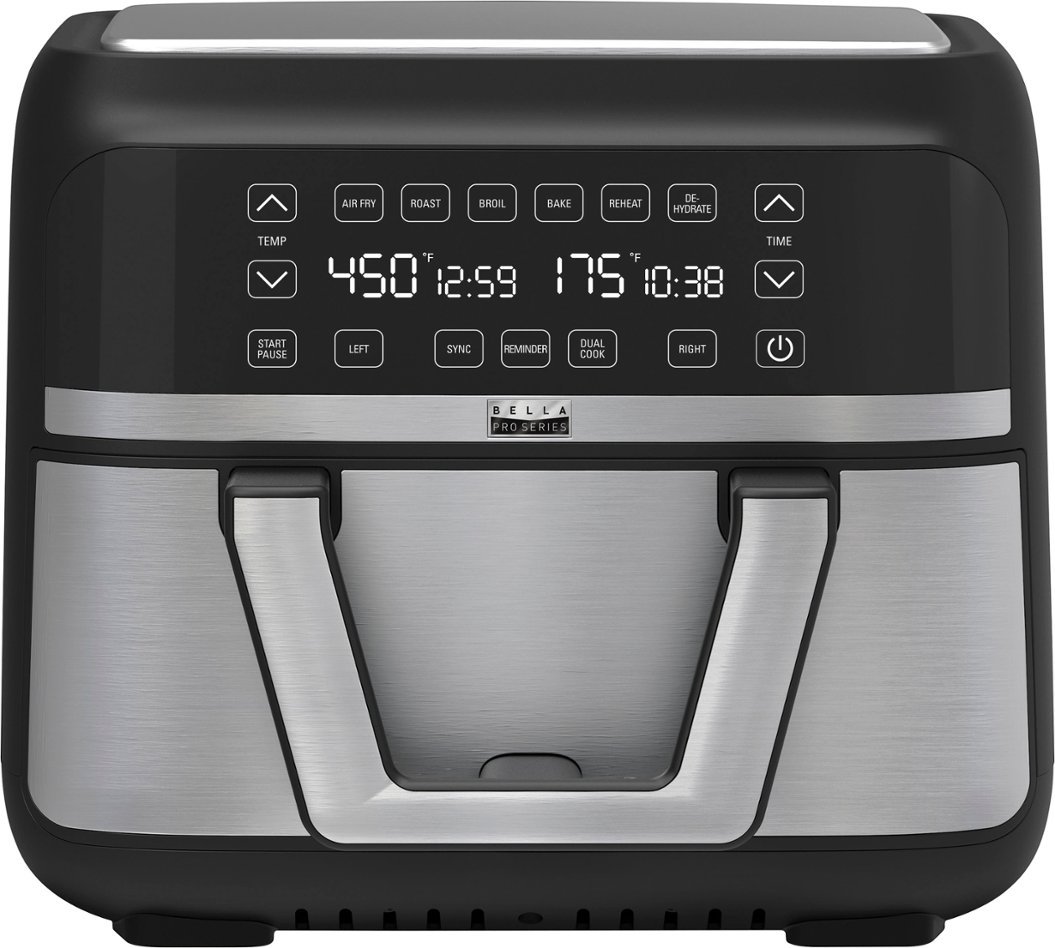Zoom in on Angle Zoom. Bella Pro Series - 9-qt. Digital Air Fryer with Dual Flex Basket - Stainless Steel.