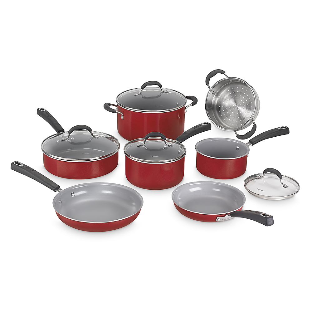 Member Mark 11 Piece Modern Ceramic Cookware Set With Smart Kitchen Tools  Set (Assorted Colors) (Red)