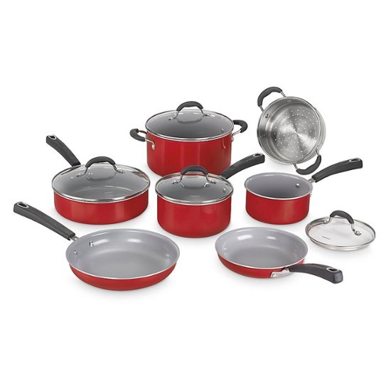 Cooking Light Nonstick Ceramic Pots and Pans Set with Silicone Stay Cool  Handles, Dishwasher Safe, 12-Piece Cookware Set