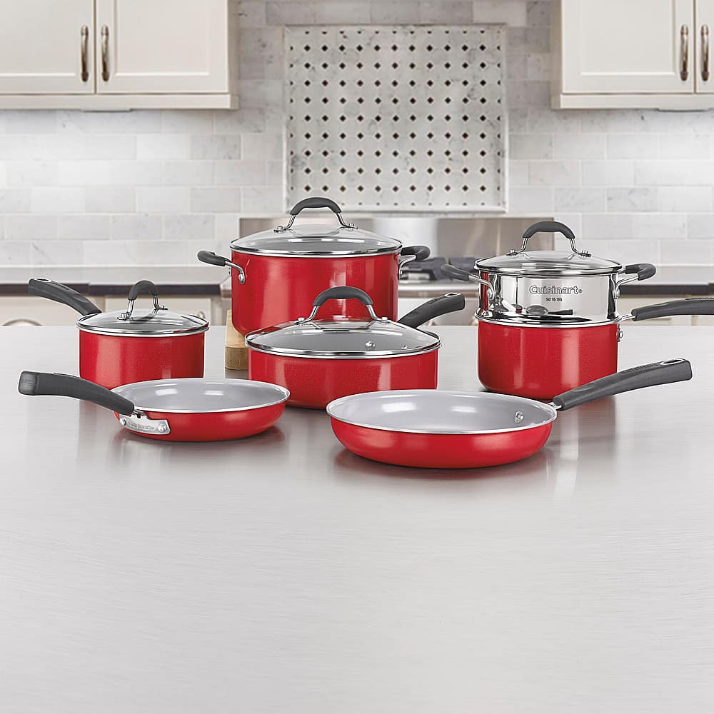 Alt View 12. Cuisinart - Ceramica XT Nonstick 11-Piece Cookware Set - Red.