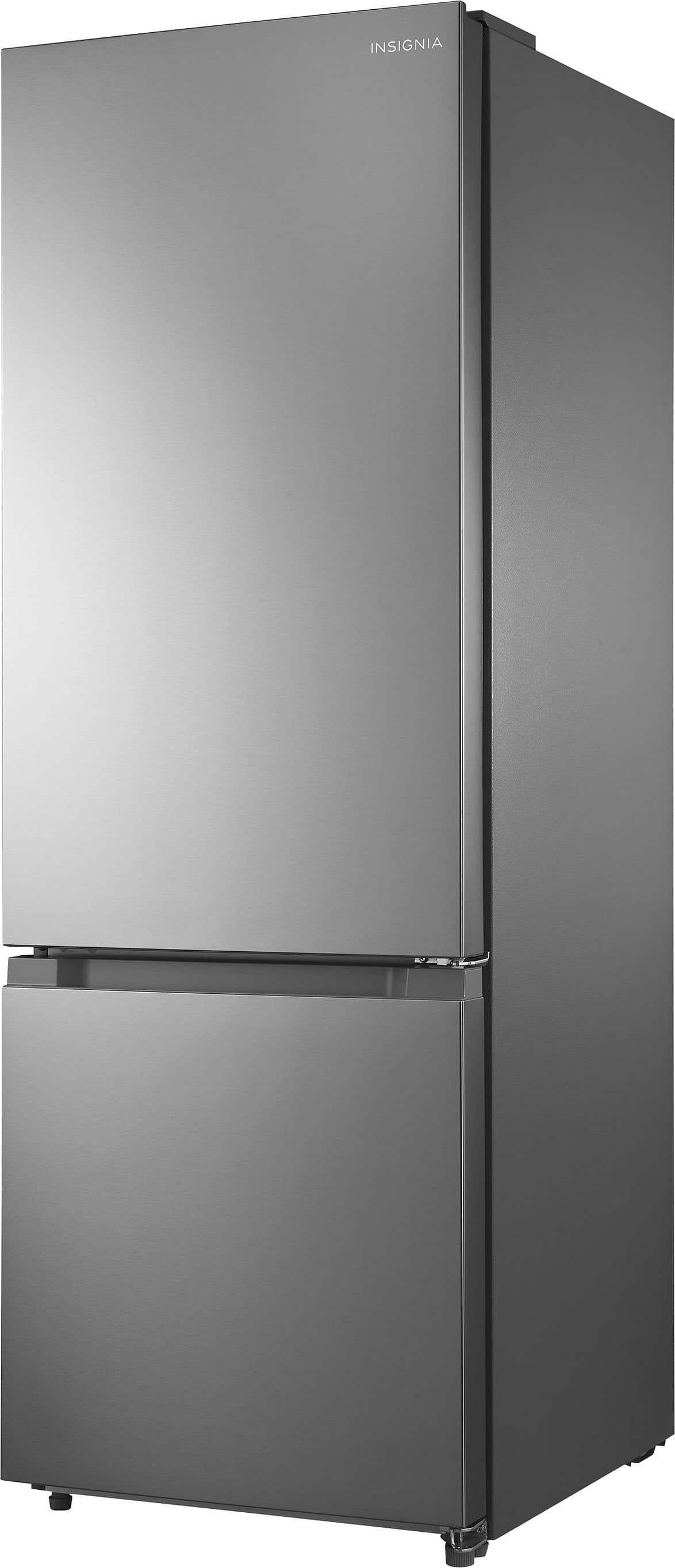 Left. Insignia™ - 11.5 Cu. Ft. Bottom Mount Refrigerator with ENERGY STAR Certification - Stainless Steel.