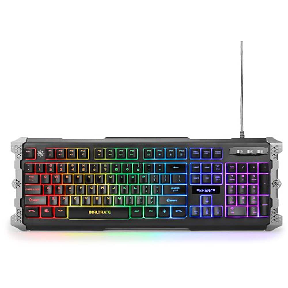 ENHANCE - Infiltrate Full-size Wired Membrane Hybrid Mechanical Gaming with Soundwave LED Keyboard - Black - Front_Zoom