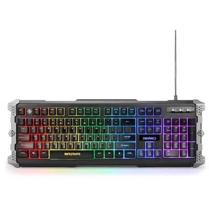 Front. ENHANCE - Infiltrate Full-size Wired Membrane Hybrid Mechanical Gaming with Soundwave LED Keyboard - Black.