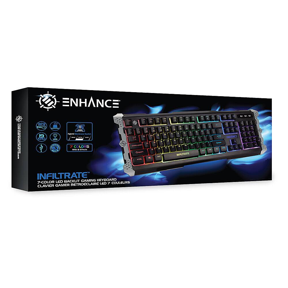 Alt View 13. ENHANCE - Infiltrate  Full-size Wired Membrane Hybrid Mechanical Gaming  with Soundwave LED Keyboard - Black.
