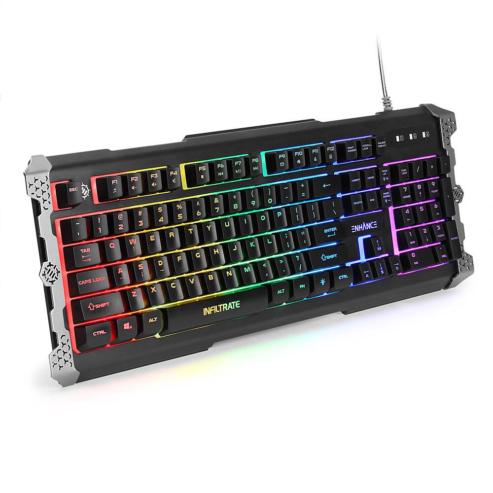Alt View 14. ENHANCE - Infiltrate  Full-size Wired Membrane Hybrid Mechanical Gaming  with Soundwave LED Keyboard - Black.