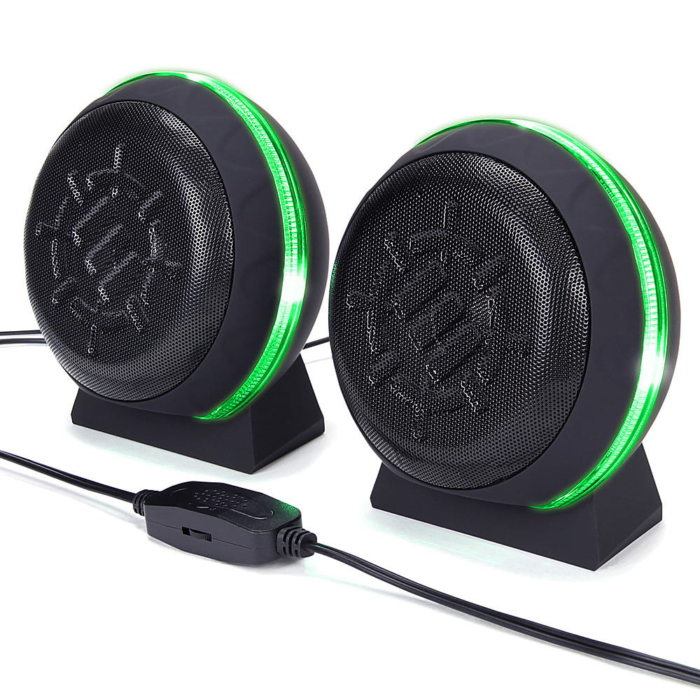 Left View: ENHANCE - SL2 USB Gaming 2.0 Computer Speakers - Green LED