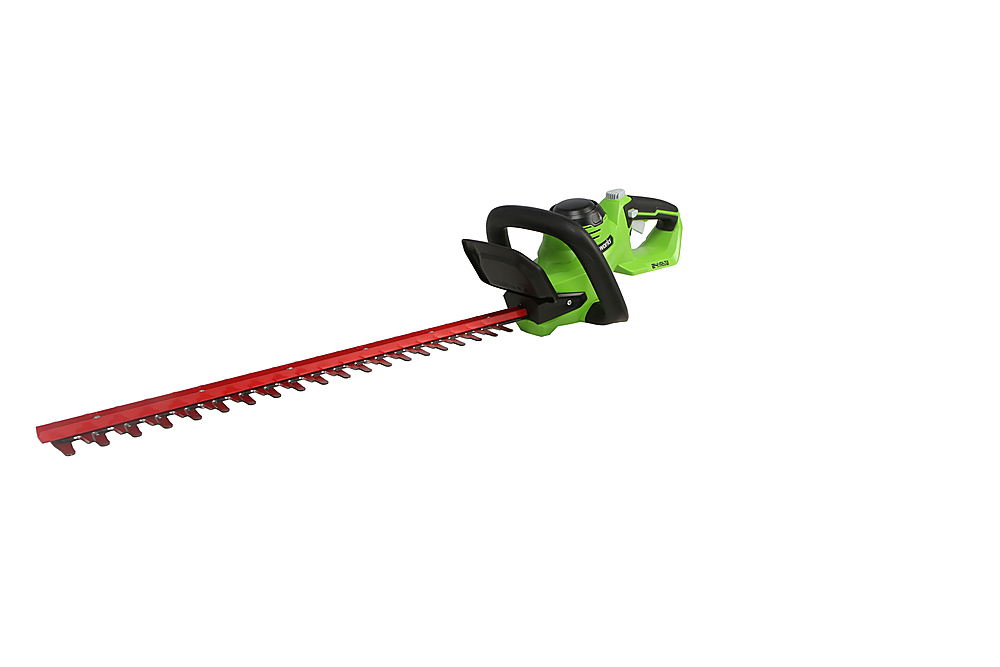 Left View: Greenworks - 80V 16” Brushless Attachment Capable String Trimmer with 2.0 Ah Battery and Rapid Charger - Black/Green