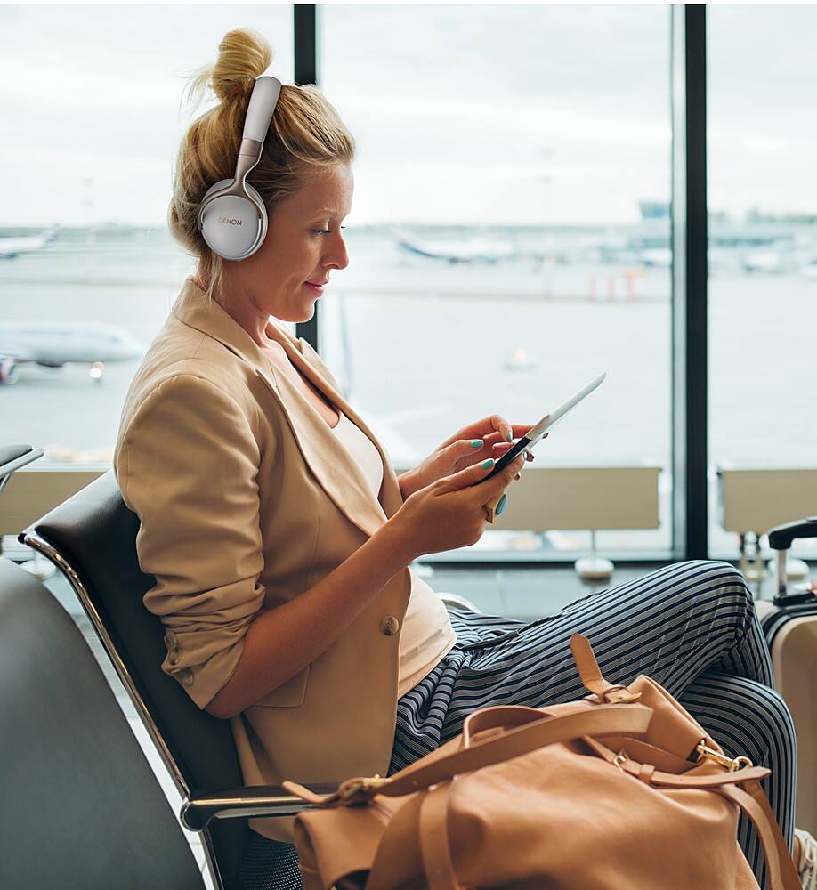 Alt View 16. Denon Electronics - Wireless Noise-Cancelling Headphones, Up to 20 hours of Bluetooth and Noise Cancelling - White.