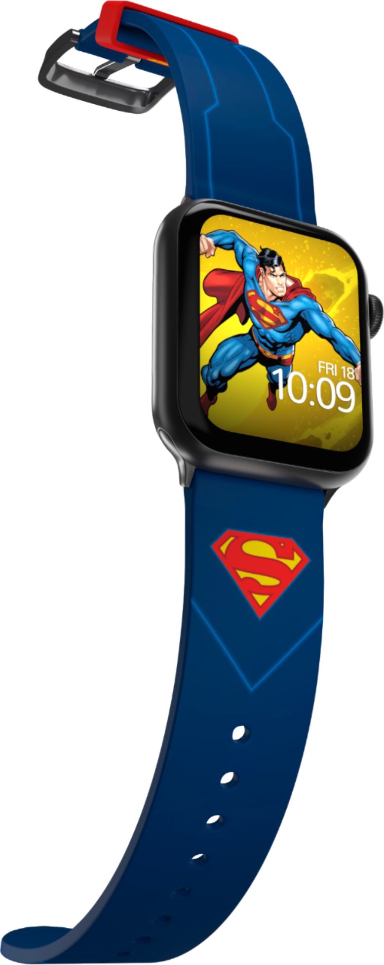 Left View: MobyFox - DC Comics - Superman Tactical Apple Watch Band - Compatible with Apple Watch - Fits 38mm, 40mm, 42mm and 44mm