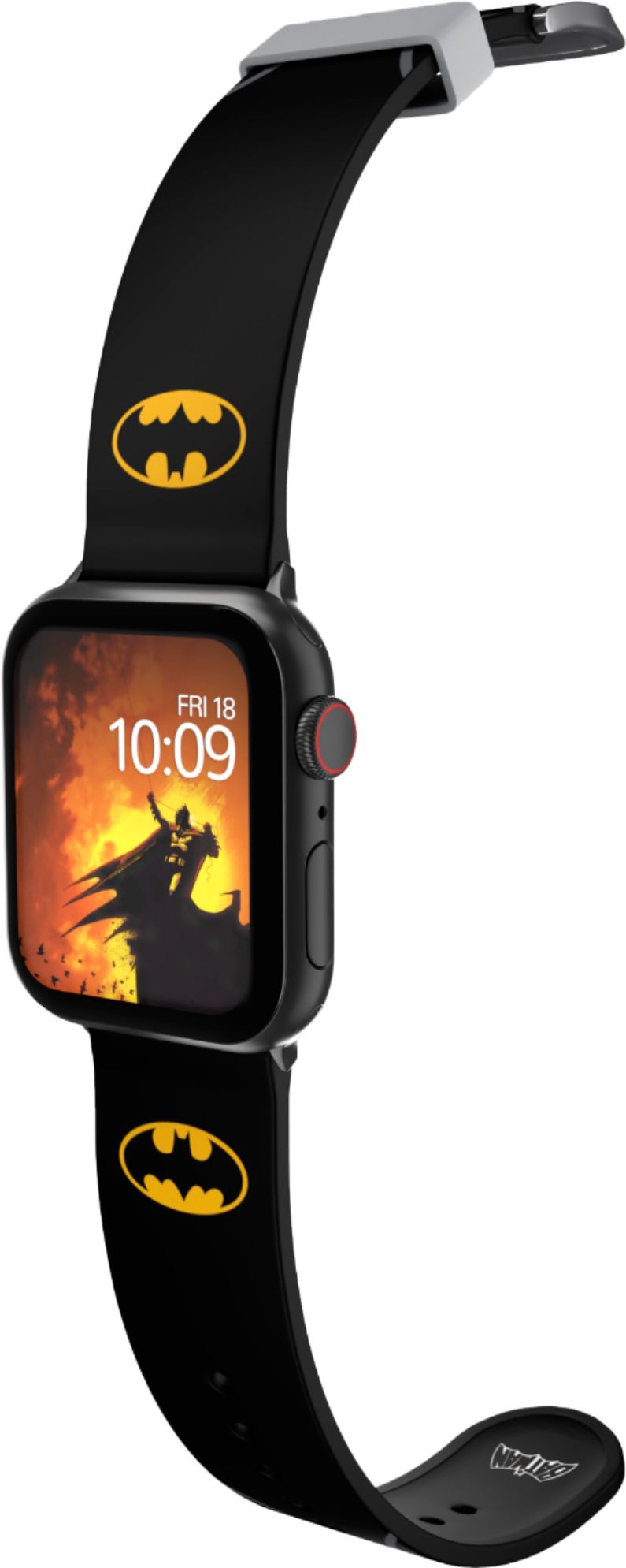 Left View: MobyFox - DC Comics – Batman Icon Smartwatch Band – Compatible with Apple Watch – Fits 38mm, 40mm, 42mm and 44mm