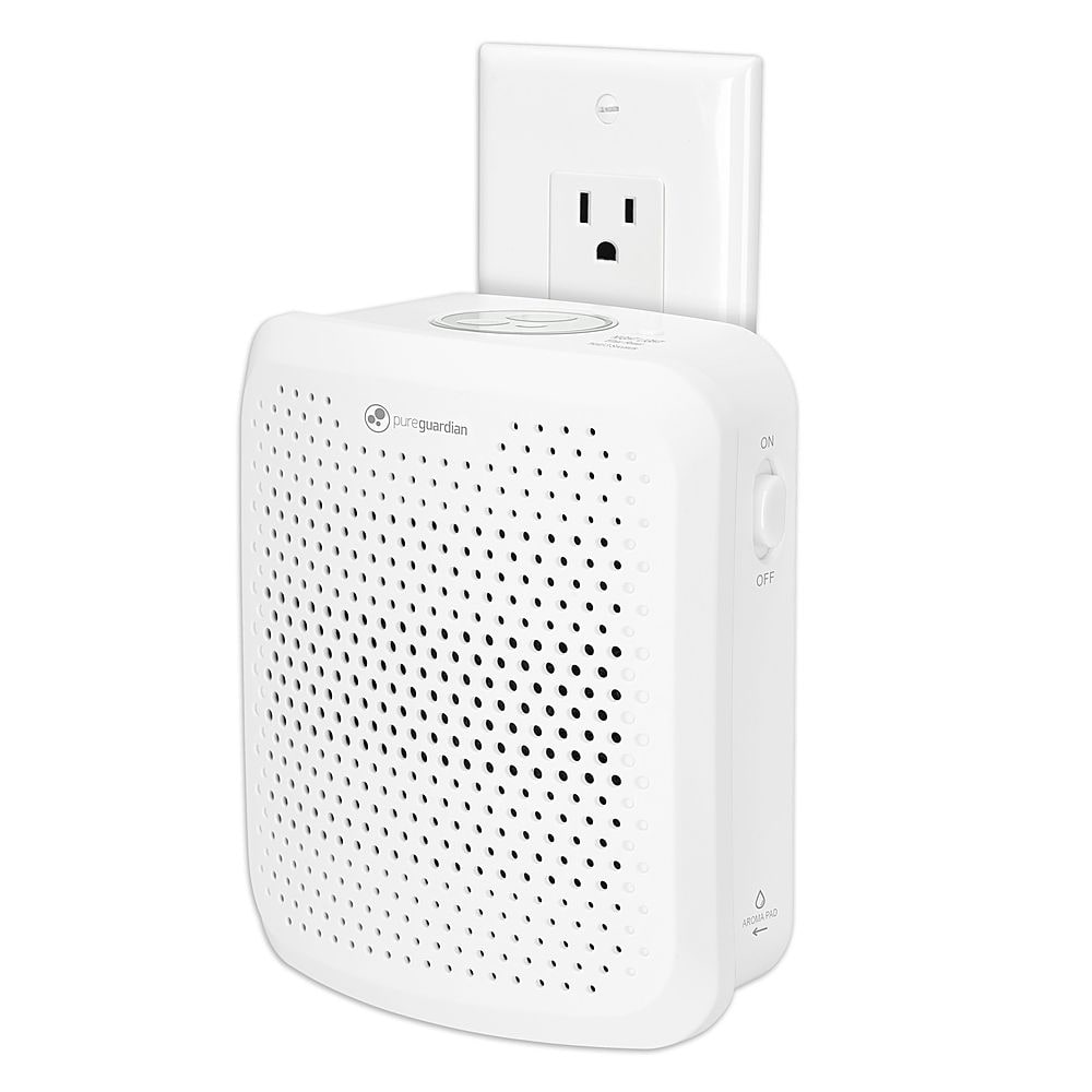 Left. PureGuardian - Odor Eliminating Pluggable Allergen Air Purifier with Nightlight - White.