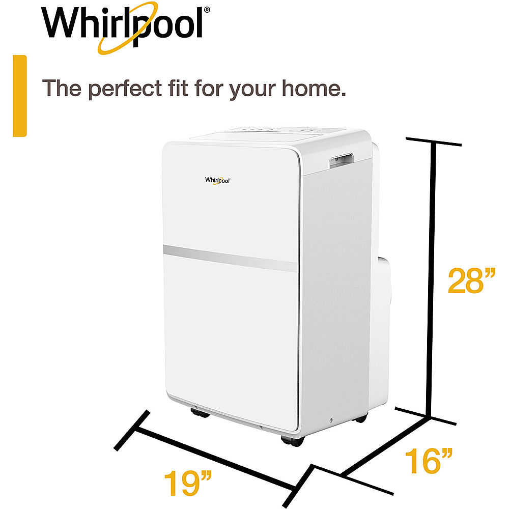 Left View: Whirlpool - 350 Sq. Ft Portable Air Conditioner and 7,600 BTU Heater - White