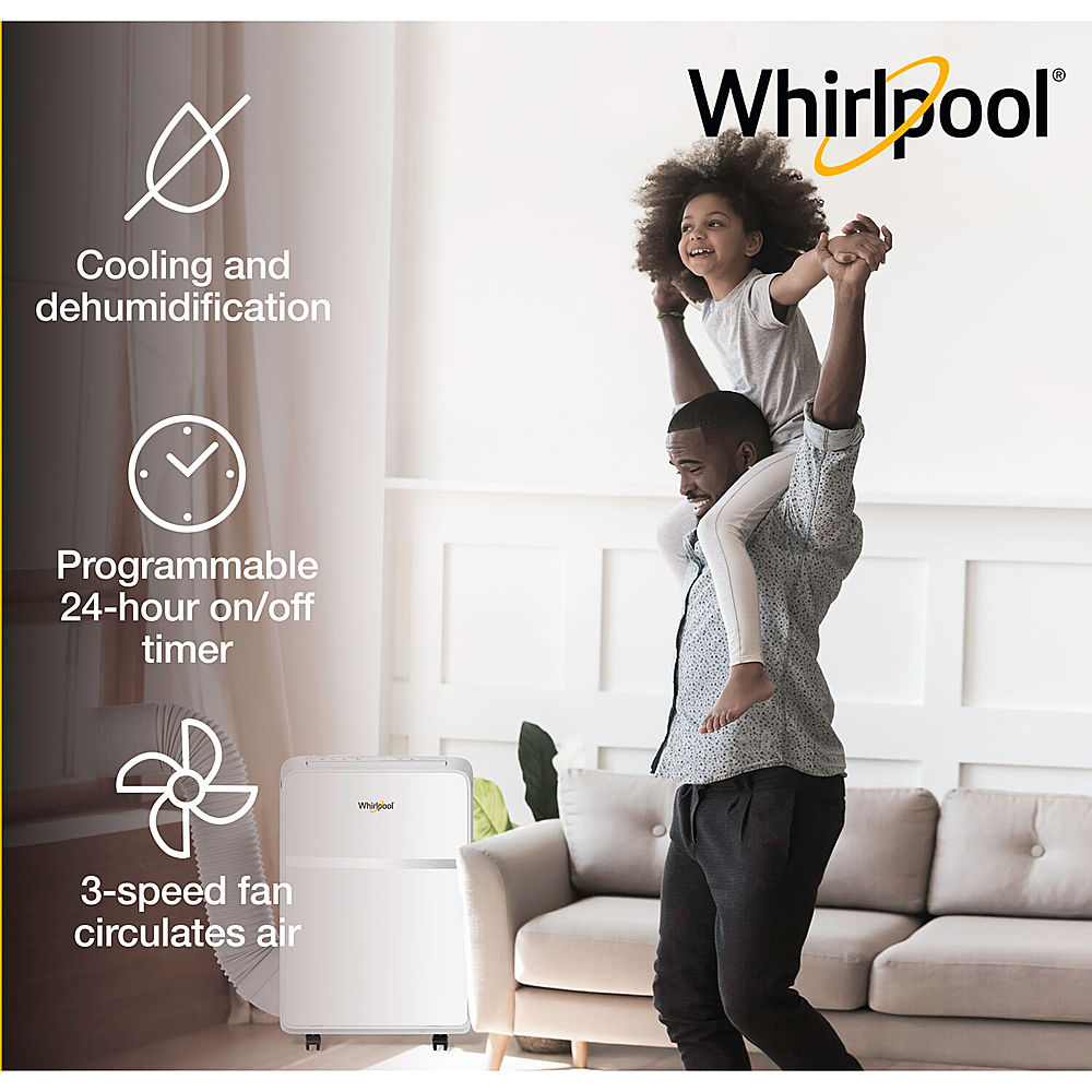Angle View: Whirlpool - 350 Sq. Ft Portable Air Conditioner and 7,600 BTU Heater - White