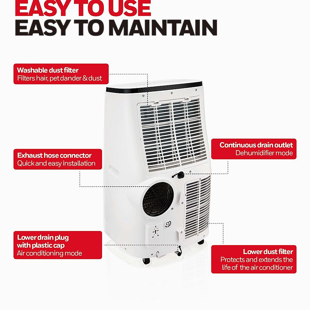 Left View: Honeywell - 12,000 BTU Portable Air Conditioner with Heat - White
