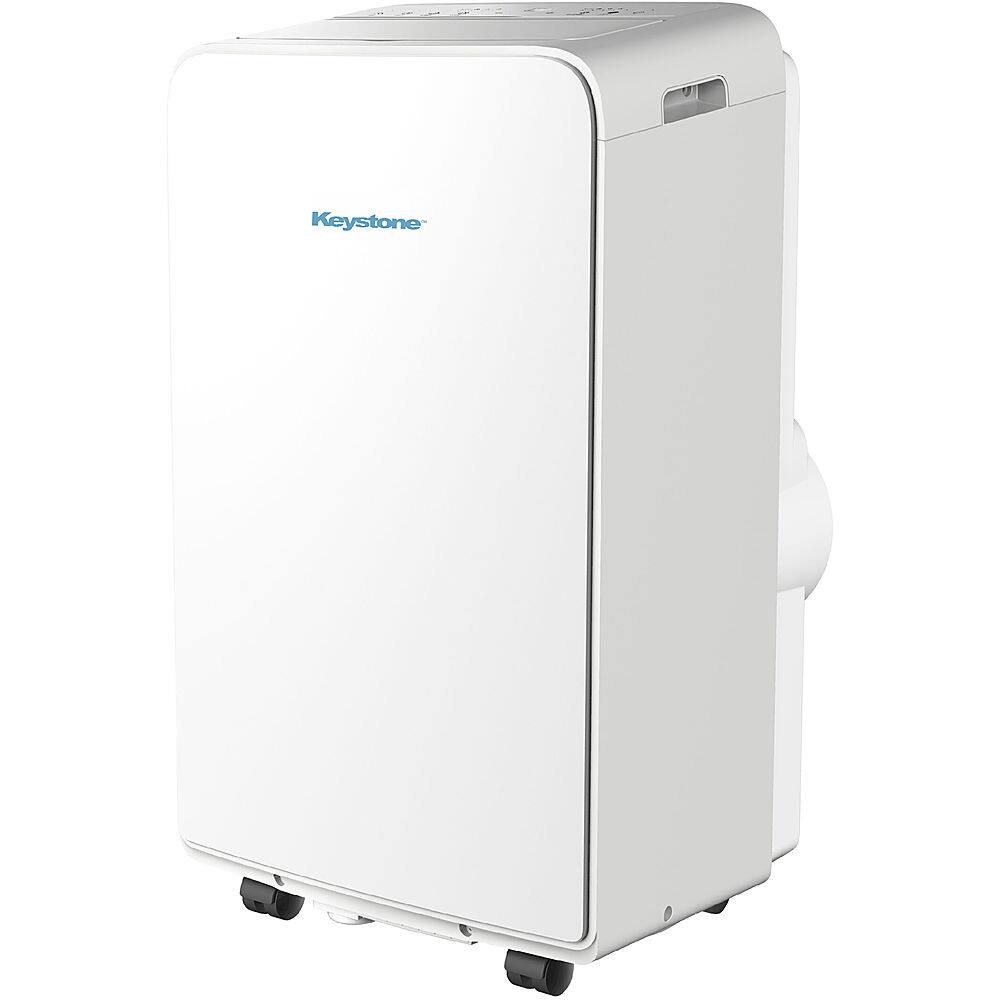 Left. Keystone - 115V Portable Air Conditioner with Follow Me Remote Control for a Room up to 350 Sq. Ft. - White.
