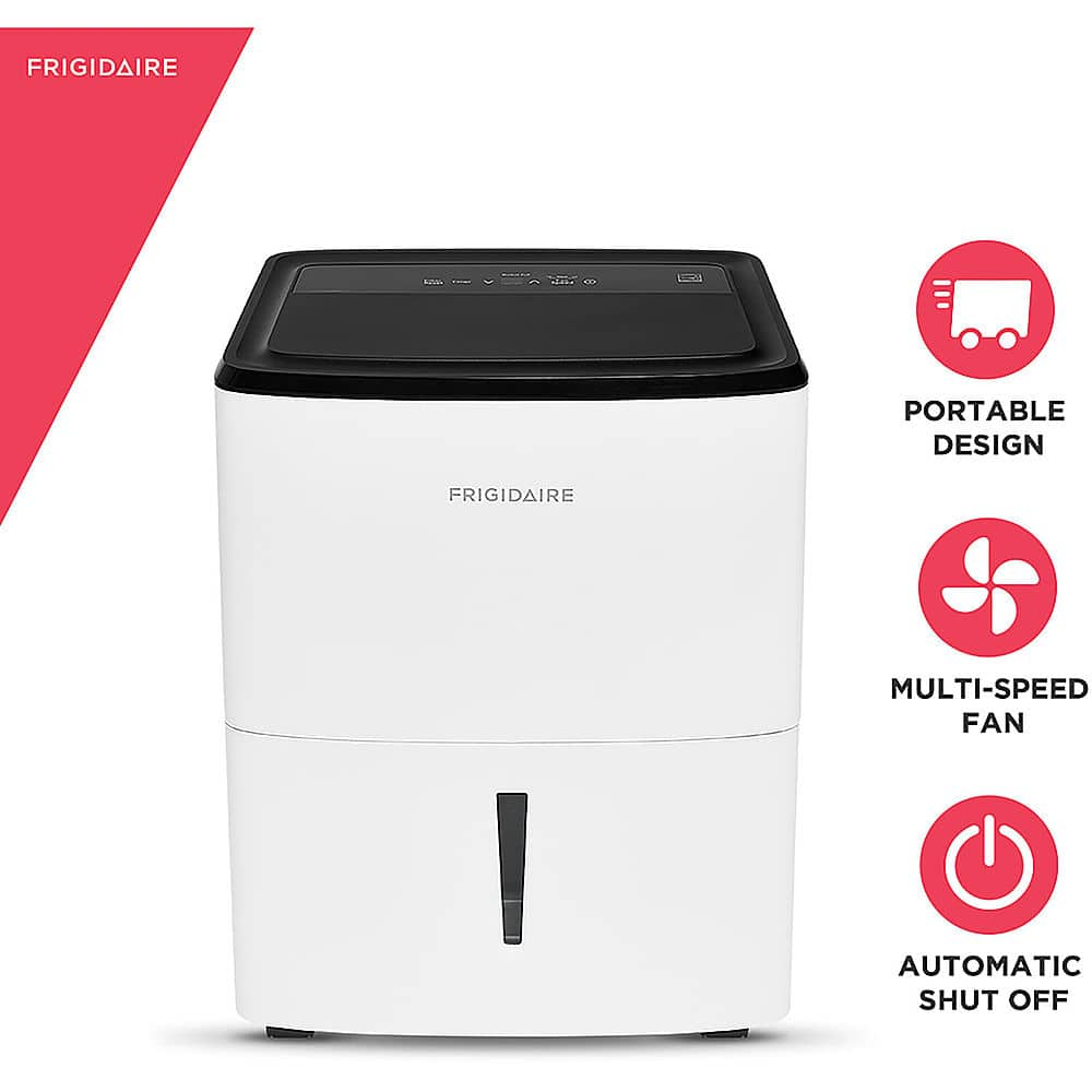 Left View: Frigidaire 22-Pint Dehumidifier with Effortless Humidity Control, White