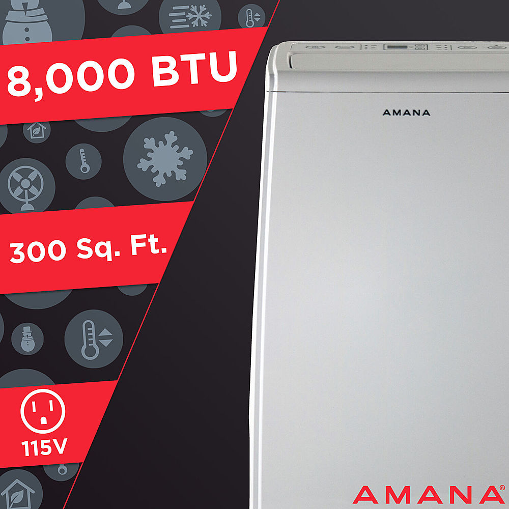 Left View: Amana - 8000 BTU Portable AC | For Rooms up to 300 Sq.Ft. | Dehumidifer, Fan Mode | Digital Controls | Washable Filter - White