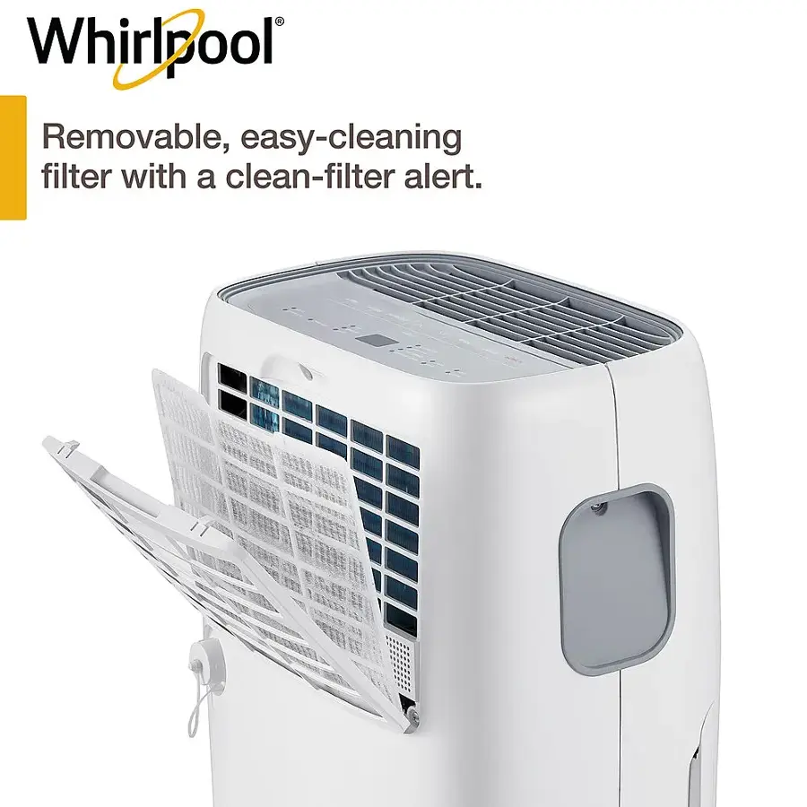 Whirlpool Removable, easy-cleaning filter with a clean-filter alert.