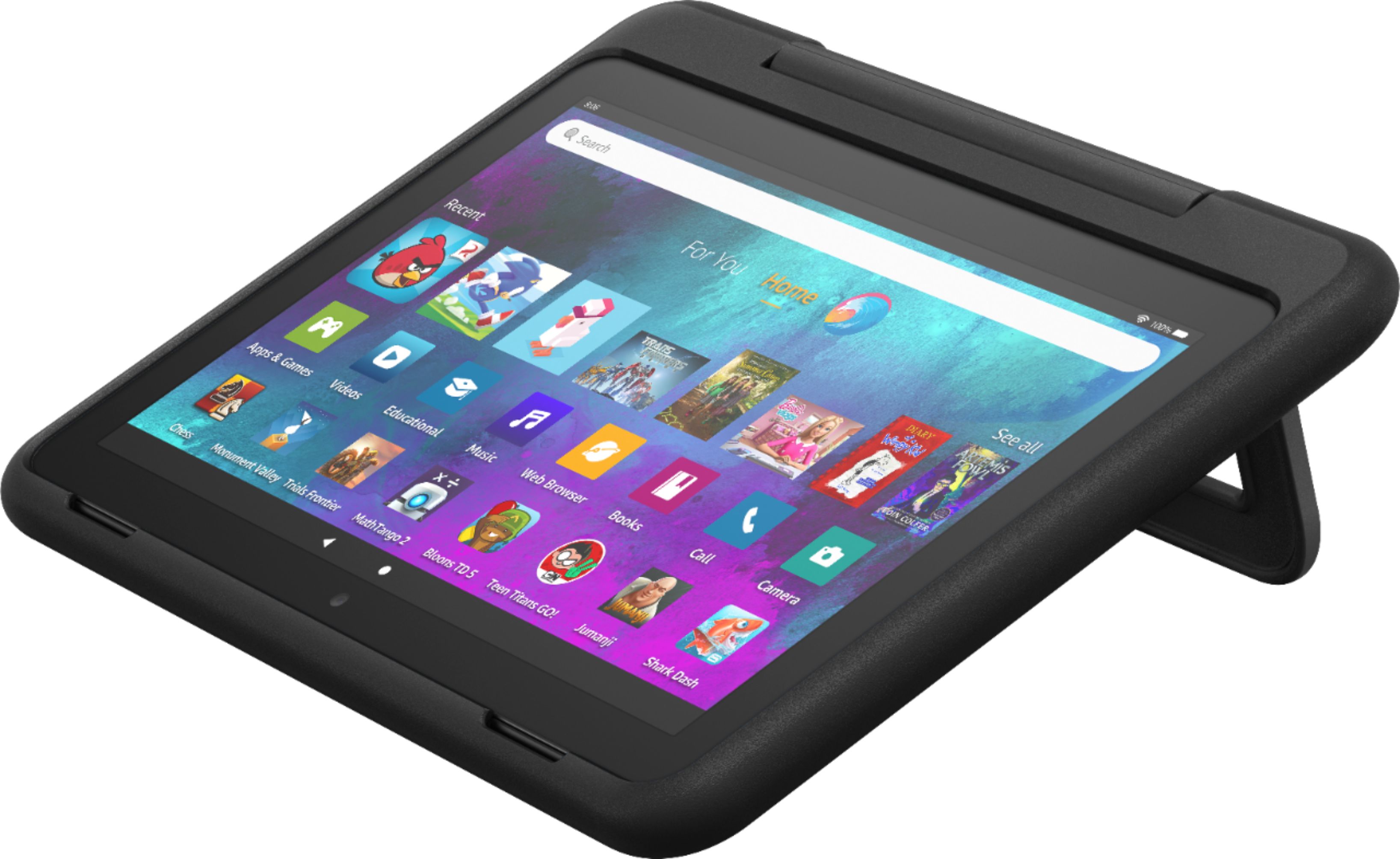 Left View: Amazon - Fire 10 Kids Pro – 10.1” Tablet – ages 6+ - 32 GB - Black