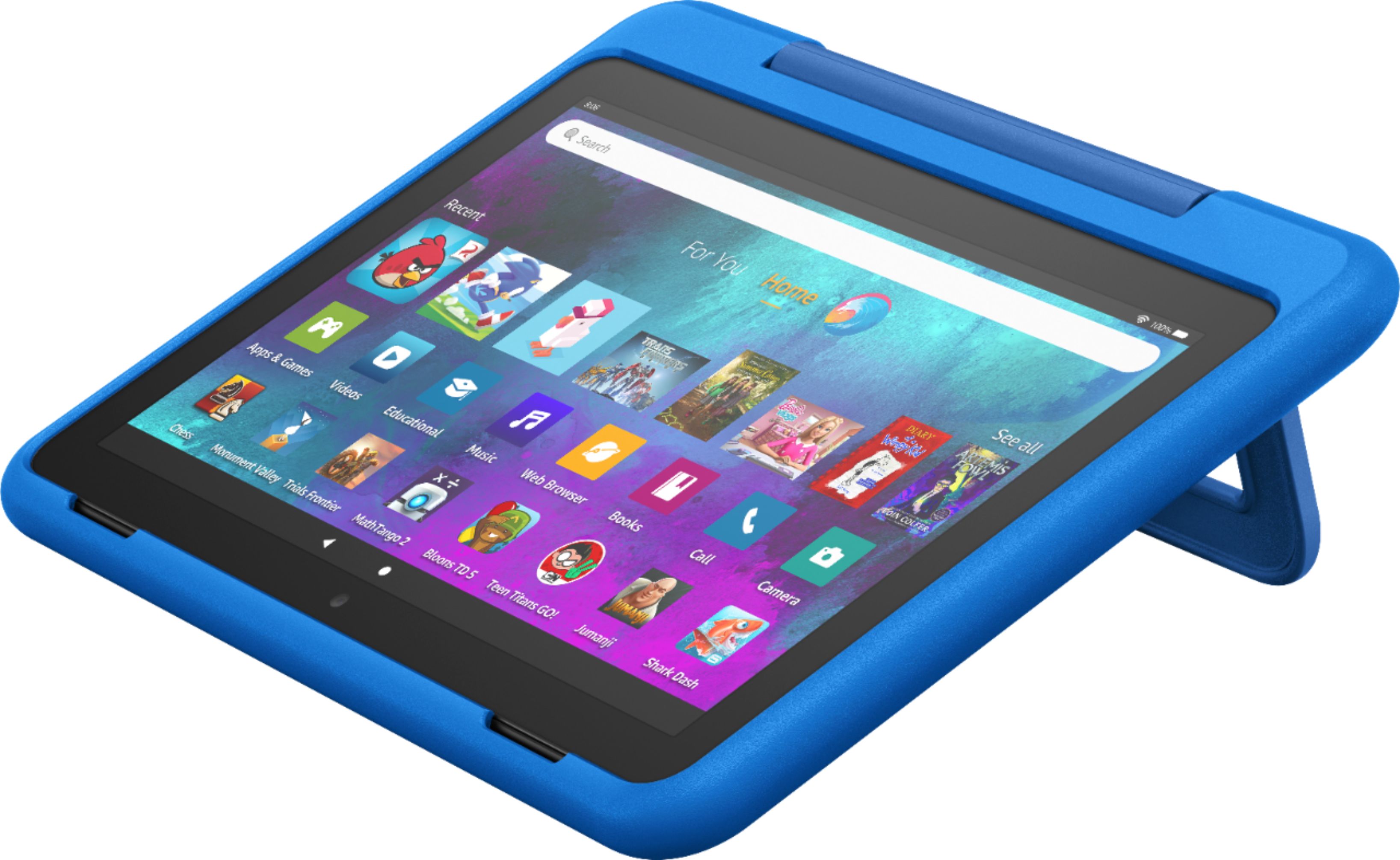 Left View: LINSAY - 7" Kids Tablet, Stylus, Tablet Pop Holder, and Backpack Bundle - 32GB - Blue