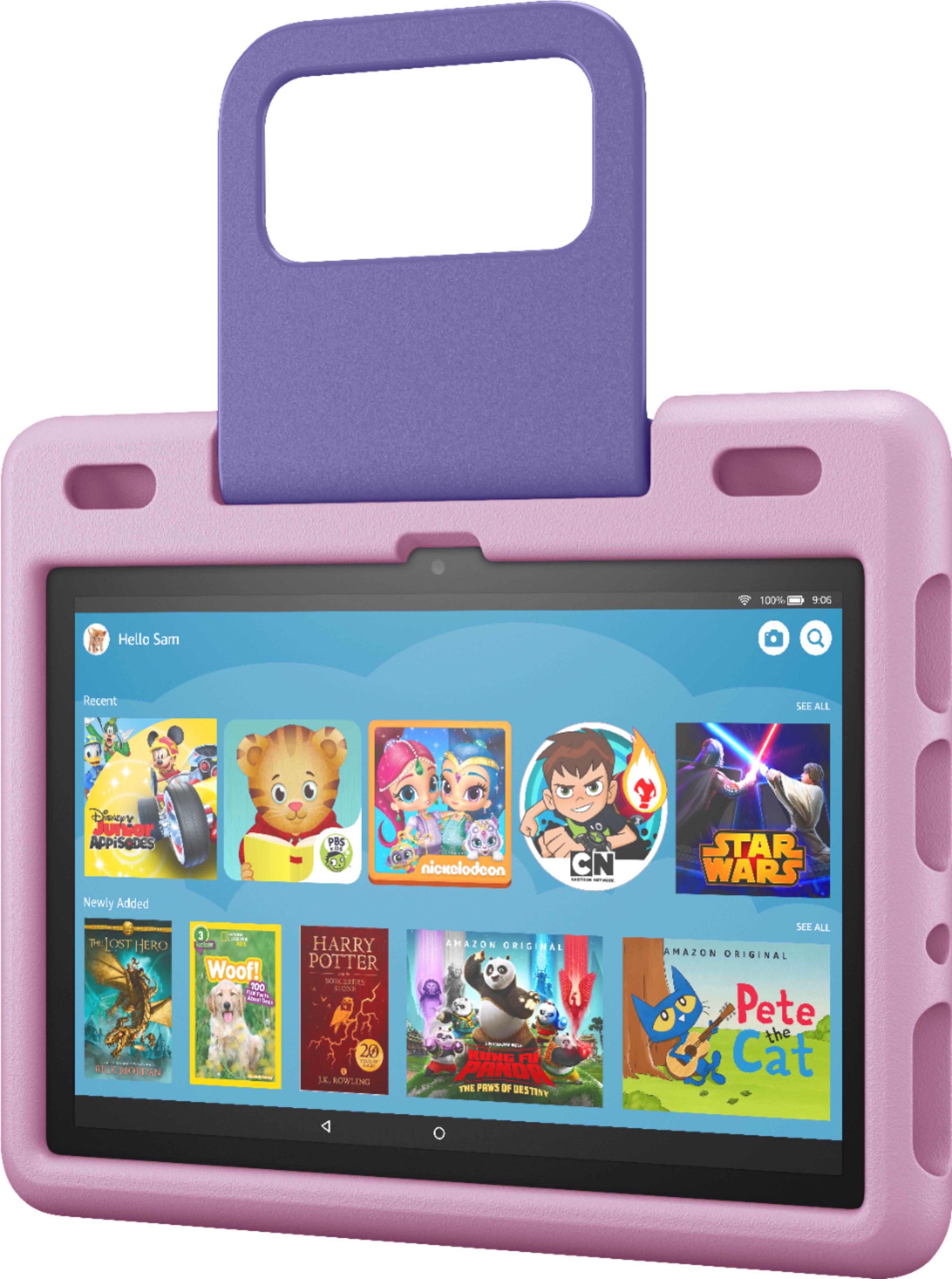 Left View: LINSAY - 7" Kids Tablet, Stylus, Tablet Pop Holder, and Backpack Bundle - 32GB - Red