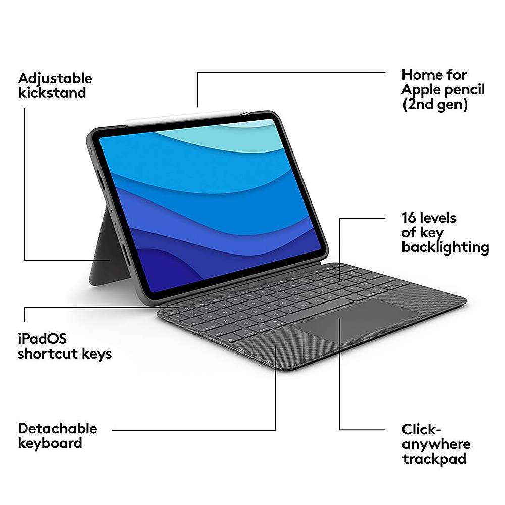 Logitech Slim Folio Pro Keyboard Folio for Apple iPad Pro 11 (1st, 2nd,  3rd & 4th Gen) with Backlit Keys Graphite 920-009682 - Best Buy