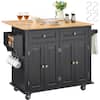 Front. VEVOR - Kitchen Island Cart, 43" Wood Top Mobile Carts with Storage Cabinet, Rolling Table with Drop Leaf, Spice Rack, Towel Bar - Black.