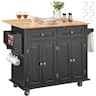 VEVOR - Kitchen Island Cart, 43" Wood Top Mobile Carts with Storage Cabinet, Rolling Table with Drop Leaf, Spice Rack, Towel Bar - Black