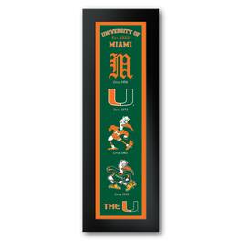Sporticulture - Miami Hurricanes Framed 12" x 36" Logo Heritage Art Print - Multicolor