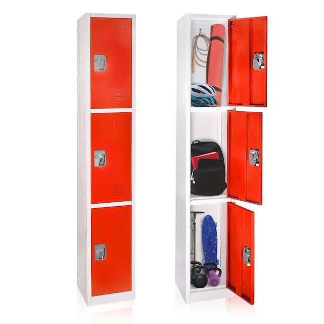 Alt View 4. AdirOffice - 629-Series 72" H 3-Tier Steel Compartment Key Lock Locker with Key Lock - Red.