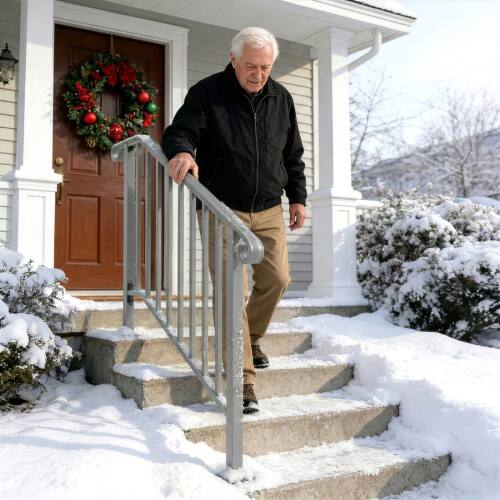Alt View 9. Winado - 3-Step Handrails Wrought Iron Transitional Crimping Handrail Waterproof Cover for Concrete Steps Indoor Outdoor Garden - Silver.