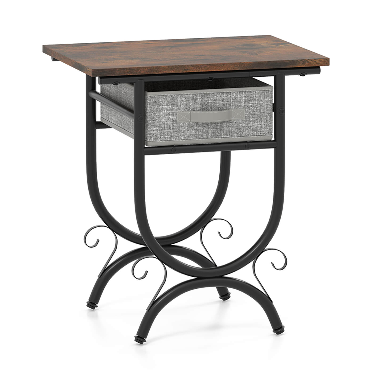 Angle. Costway - Costway 1 PCS Side Table with Fabric Drawer Carved Metal Frame Industrial End Table Nightstand - Black & Gray.