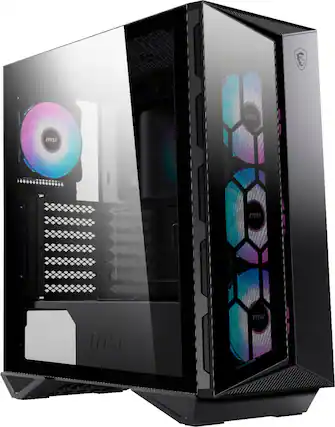 Front. MSI - MPG GUNGNIR 110R ATX Mid-Tower Case - Black.