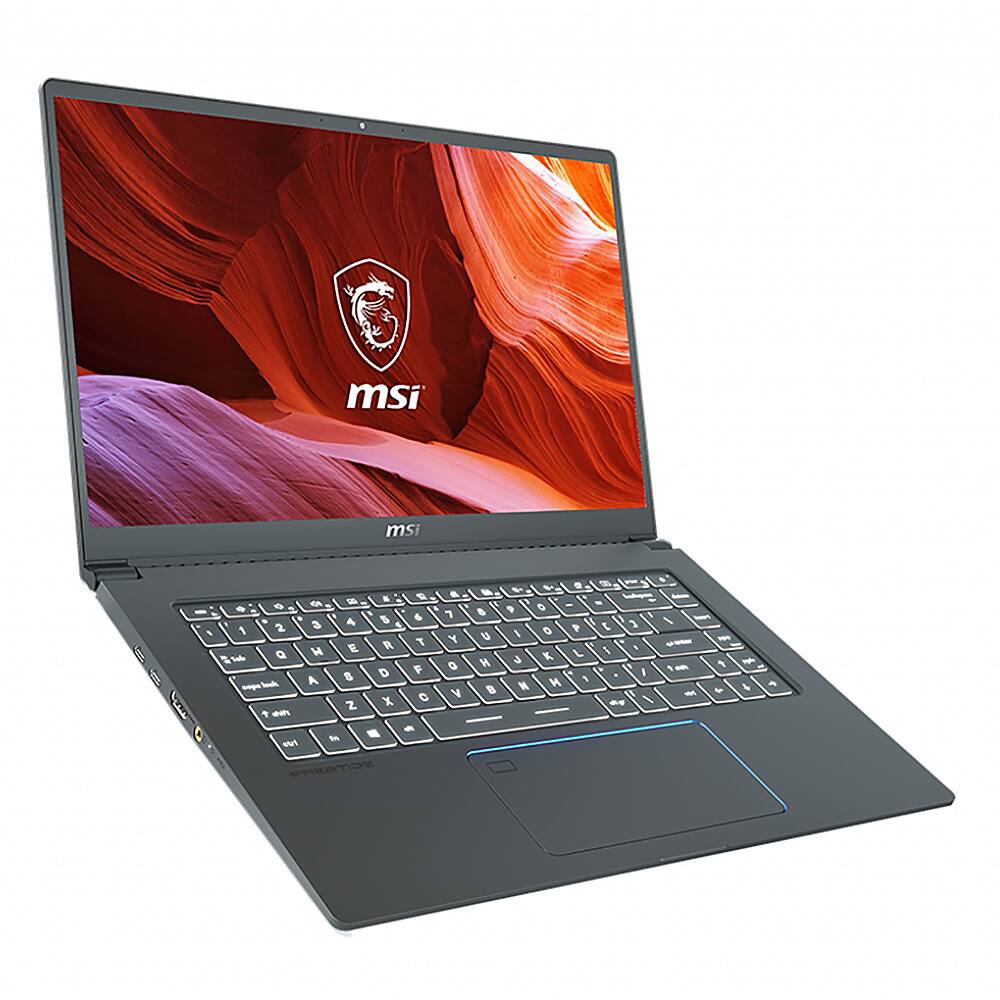Angle View: MSI - Prestige 15.6" 4K UHD Laptop - Intel Core i7-10710U - 32GB Memory - 1TB Solid State Drive - Windows 10 Pro - Gray with Blue Diamond cut