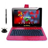 LINSAY - 10.1" Tablet, Leather Case, Keyboard, Stylus, and Tablet Pop Holder Bundle - 32GB - Red Crocodile - Front_Zoom