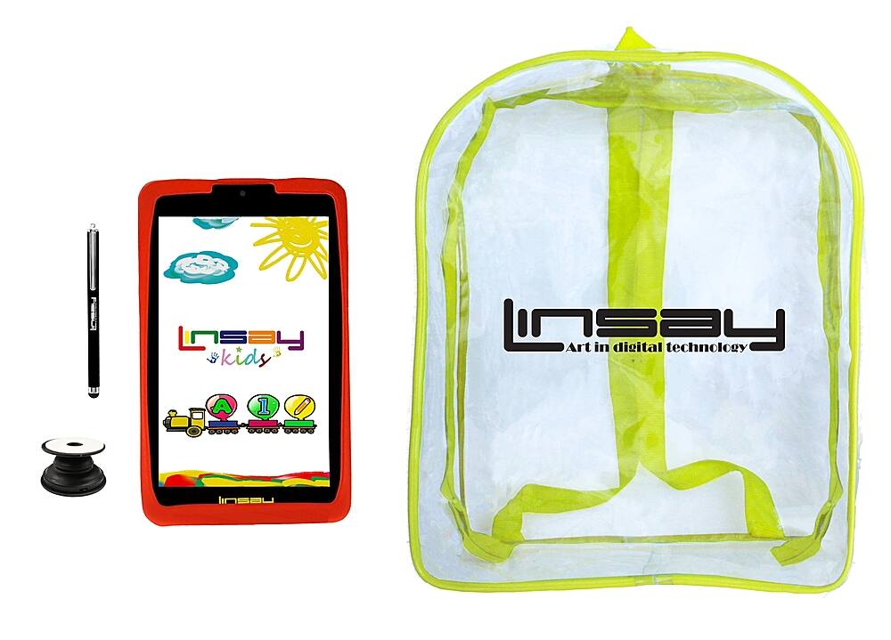 Front. LINSAY - 7" Kids Tablet, Stylus, Tablet Pop Holder, and Backpack Bundle - 32GB - Red.
