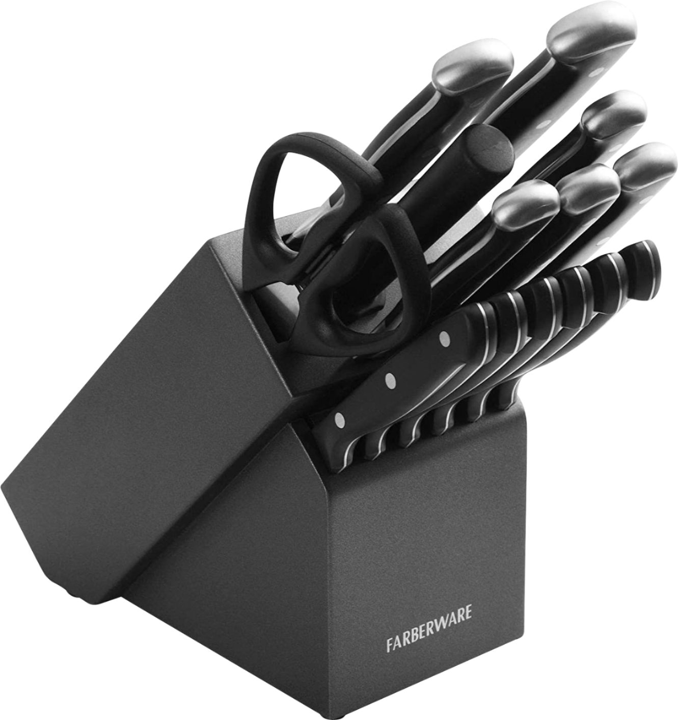 Farberware Forged Triple Riveted Knife Block Set 15-Piece in White