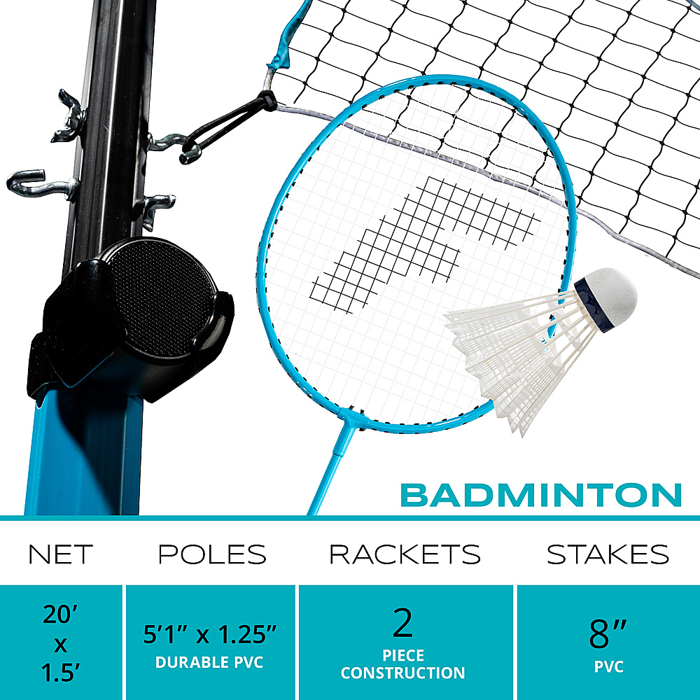 Left View: Franklin Sports Bluetooth Badminton - Blue/White/Black