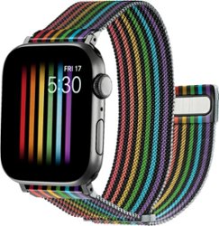 Platinum™ - Magnetic Stainless Steel Mesh Band for Apple Watch 42mm, 44mm, 45mm (Series 1-8) and Apple Watch Ultra 49mm - Pride Rainbow/Black - Angle_Zoom