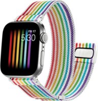 Platinum™ - Magnetic Stainless Steel Mesh Band for Apple Watch 38mm, 40mm, Apple Watch Series 7 41mm and Apple Watch Series 8 41mm - Pride Rainbow/White - Angle_Zoom