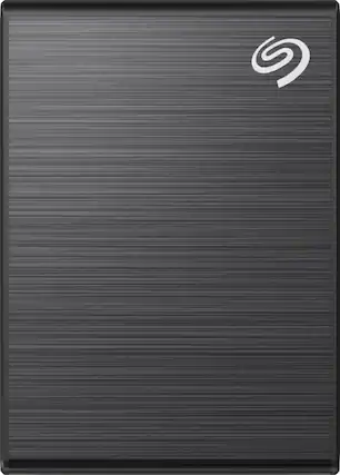 Front. Seagate - One Touch 2TB External USB-C Portable SSD with Rescue Data Recovery Services - Black.