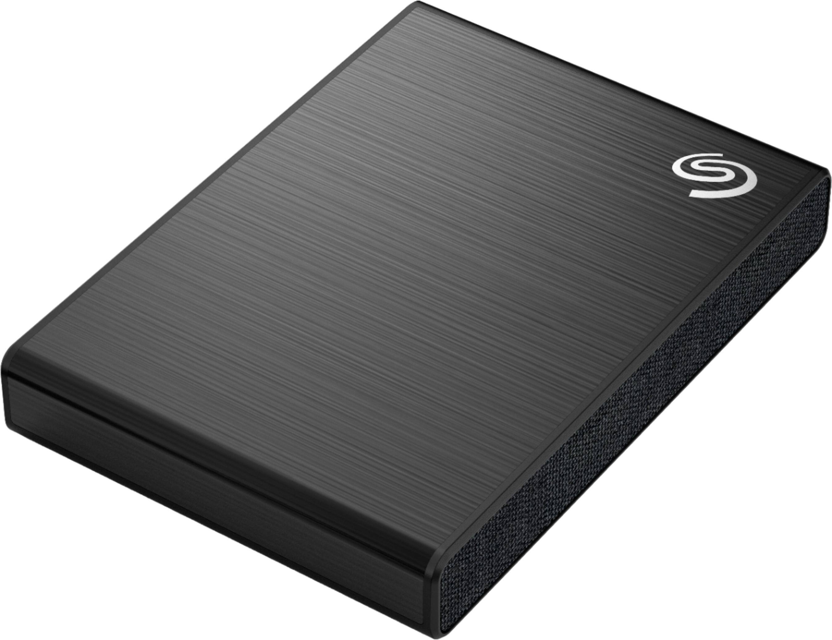 Left. Seagate - One Touch 2TB External USB-C Portable SSD with Rescue Data Recovery Services - Black.