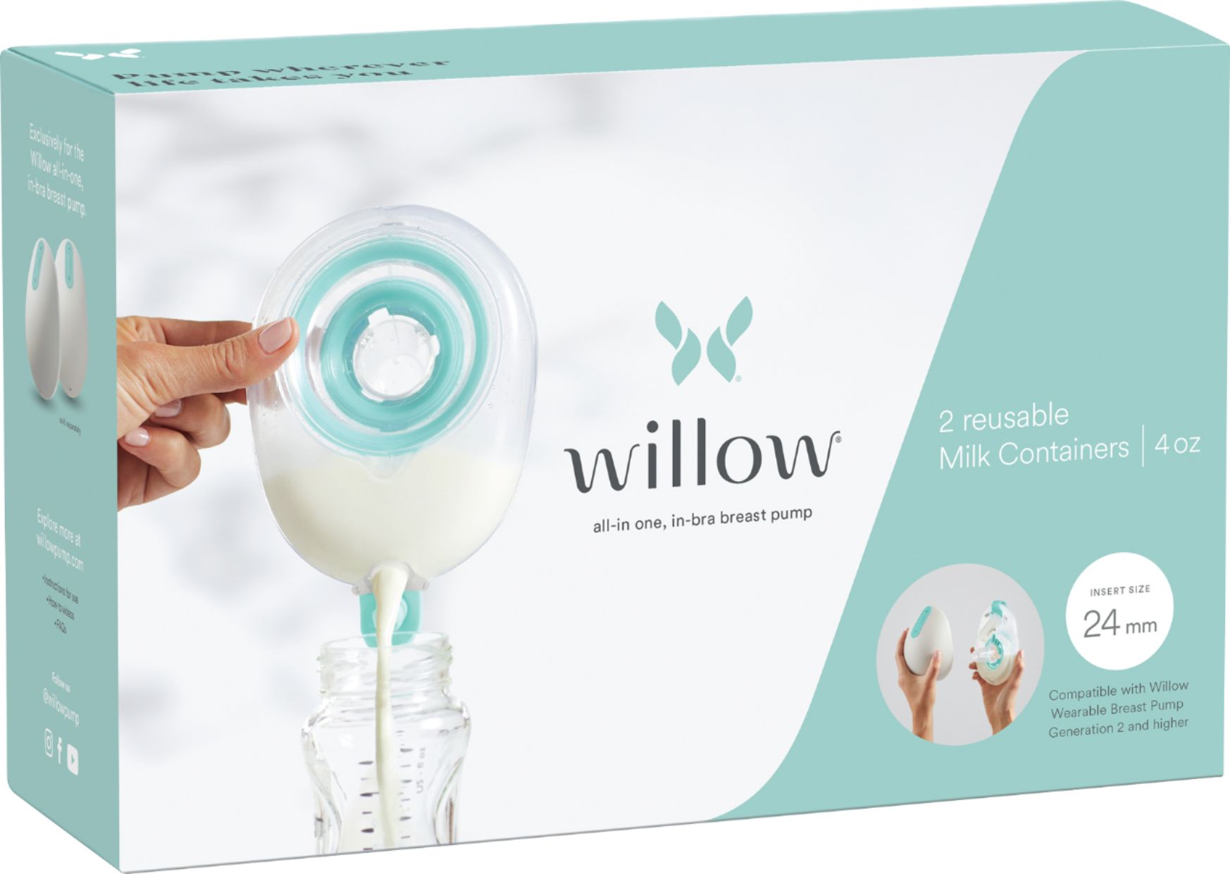 Willow 3.0 Pump Reusable Breast Milk Containers, 2-Pack | Holds up to 4 oz.  per Container | for The Willow Pump for Hands-Free Pumping (Clear, 21mm) 