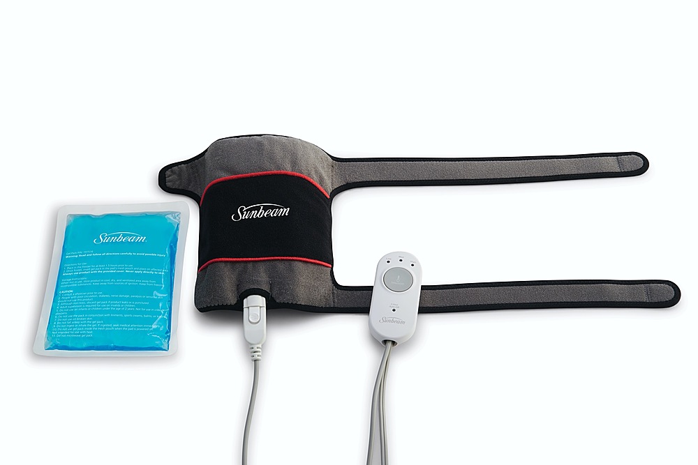 Left View: Sunbeam GoHeat USB Powered Heating Pad for Lower Back, Shoulders, Arms, and Legs Pain Relief with Auto Shut Off, Light Gray