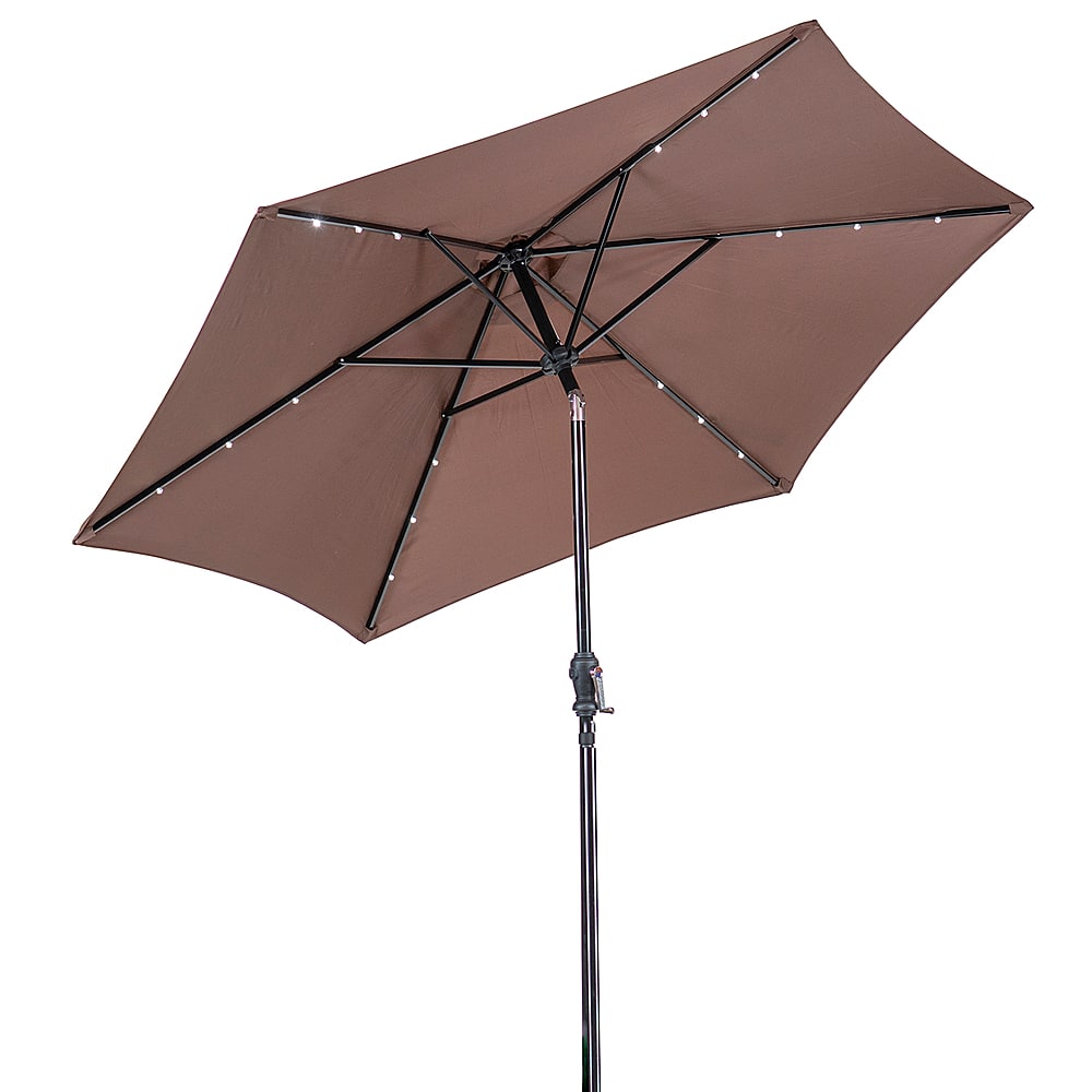 Angle View: Sun Ray - 9' Round 6Rib Solar Lighted Umbrella - Cocoa